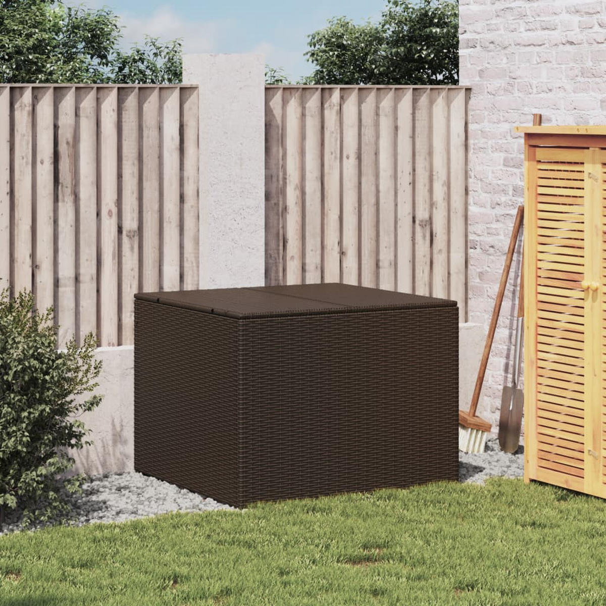 GARTENTRUHE Braun 291L Poly Rattan - Braun, Kunststoff (80/132/75cm) - furnicato
