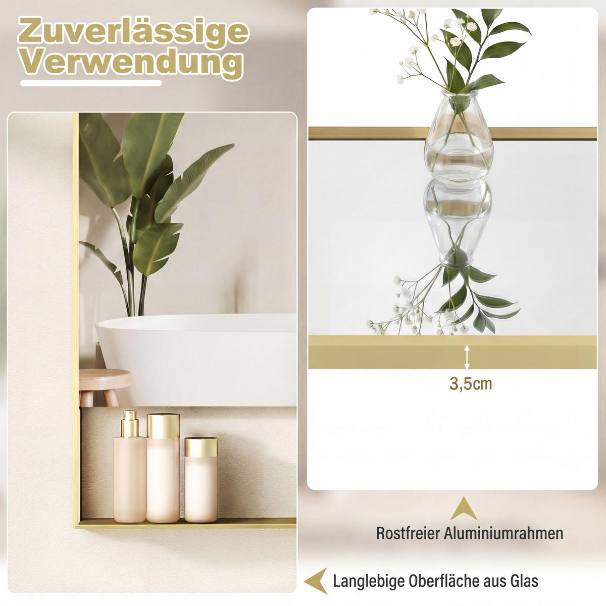 BADSPIEGEL mit Beleuchtung gold - Goldfarben, Glas (60/80/12cm) - COSTWAY