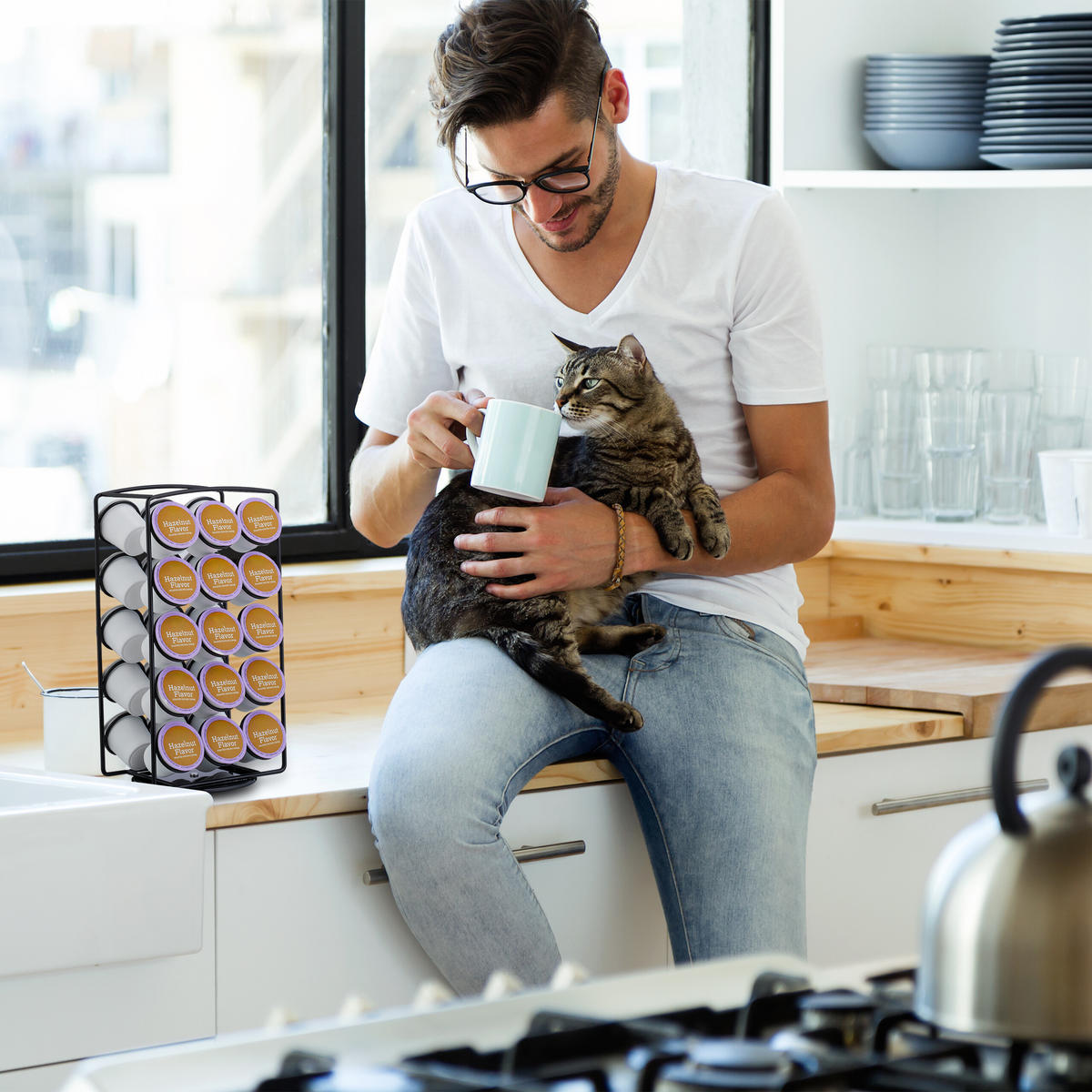 KAPSELHALTER - Schwarz, Metall (16/30.5/12.5cm) - Relaxdays