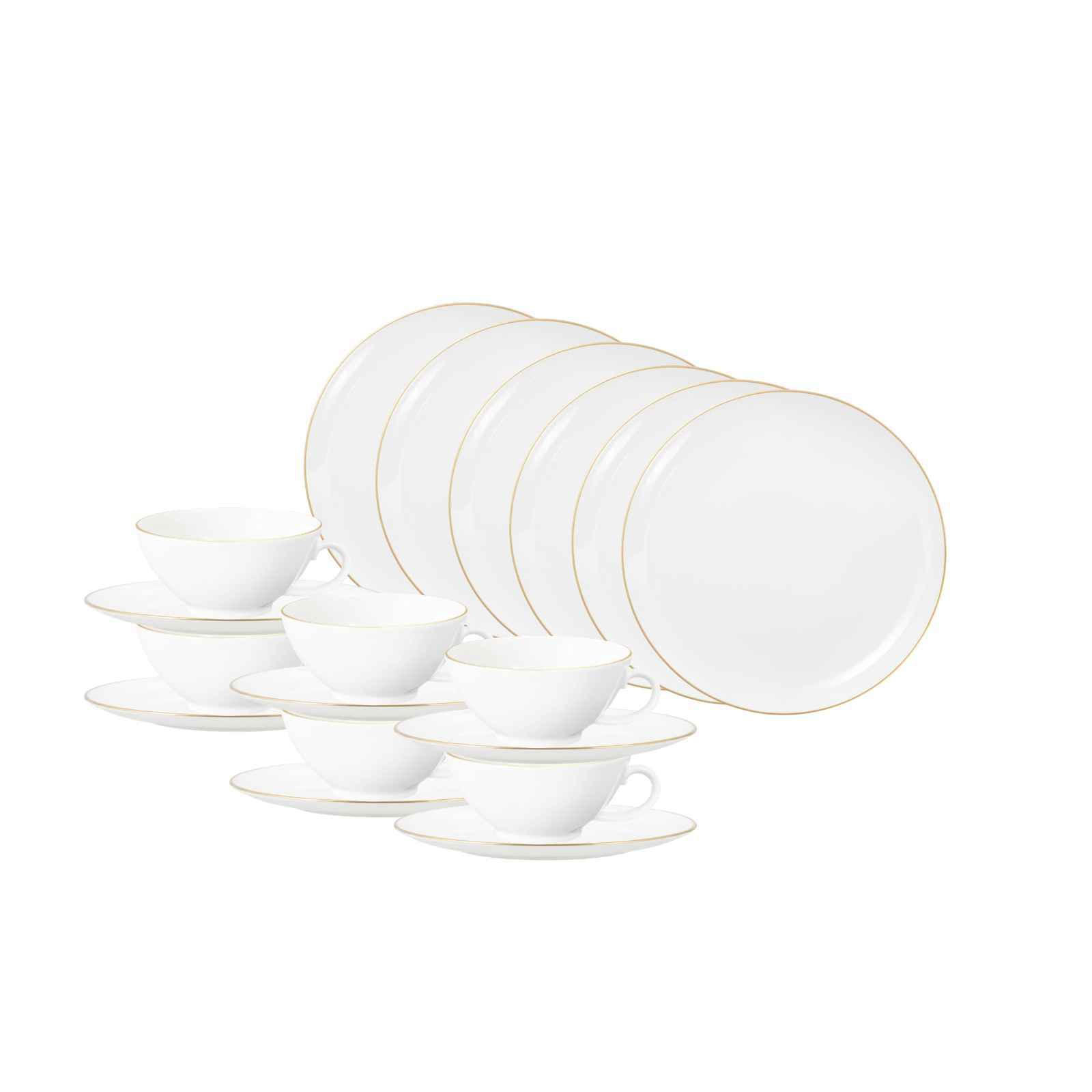 TEESERVICE Liberty Goldrand weiß-gold 140 ml 18-tlg. - Goldfarben/Weiß, Keramik (2/2/2cm) - Seltmann Weiden