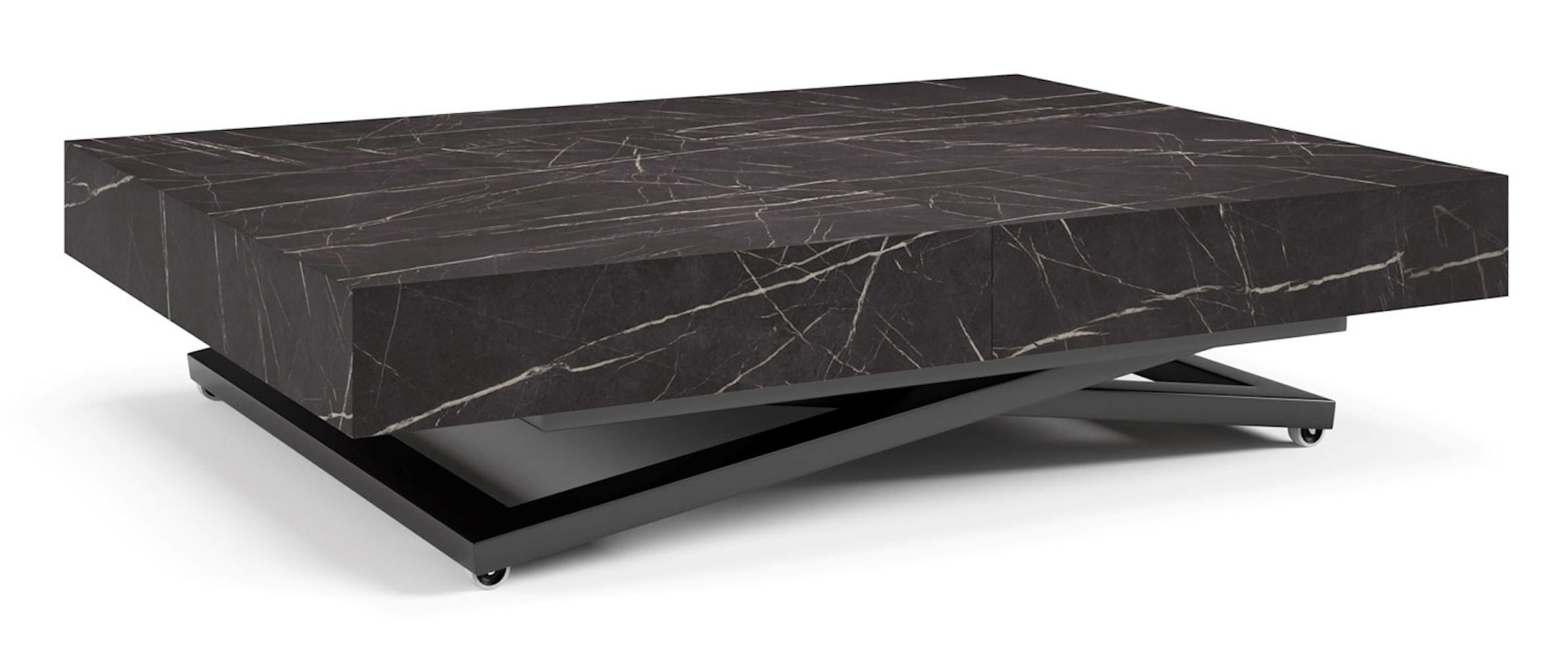 COUCH-/ESSTISCH Sanna U Pietra Grigia schwarz 120 - 200 / 80 / 27 - 80cm - Schwarz, Holz/Holzwerkstoff (80/120/27cm) - Feldmann-Wohnen