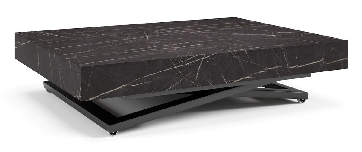 COUCH-/ESSTISCH Sanna U Pietra Grigia schwarz 120 - 200 / 80 / 27 - 80cm - Schwarz, Holz/Holzwerkstoff (80/120/27cm) - Feldmann-Wohnen