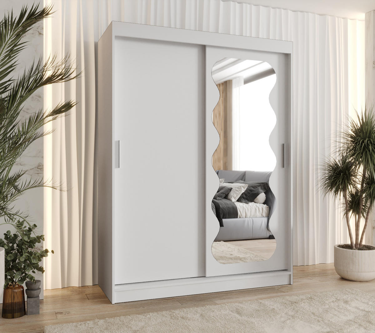 SCHWEBETÜRENSCHRANK 200/150/62 2-türig - Silberfarben/Weiß, Holz (150/200/62cm) - MÖBEL KRYSPOL
