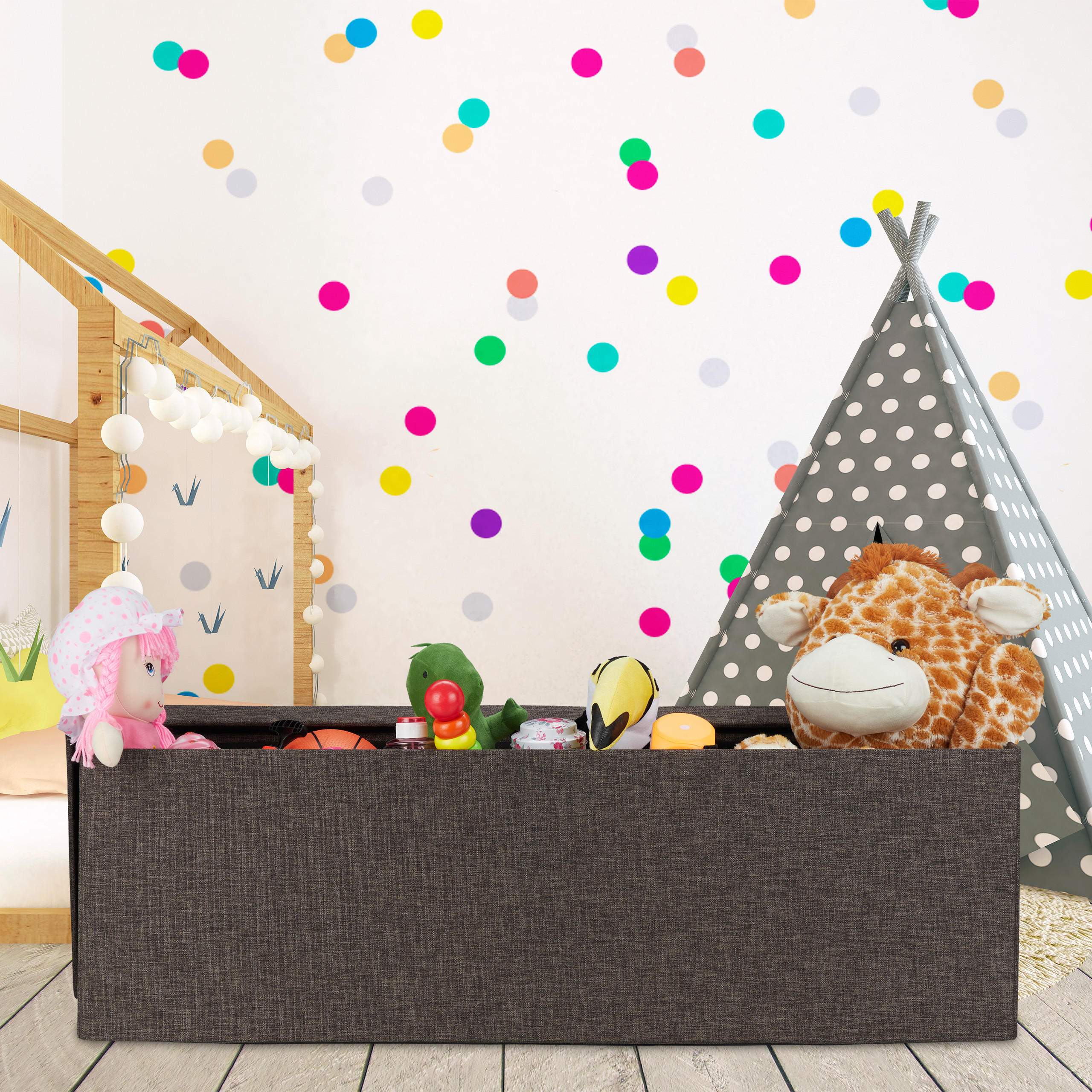 SITZBANK - Braun, Holzwerkstoff/Textil (114/38.5/37.5cm) - Relaxdays