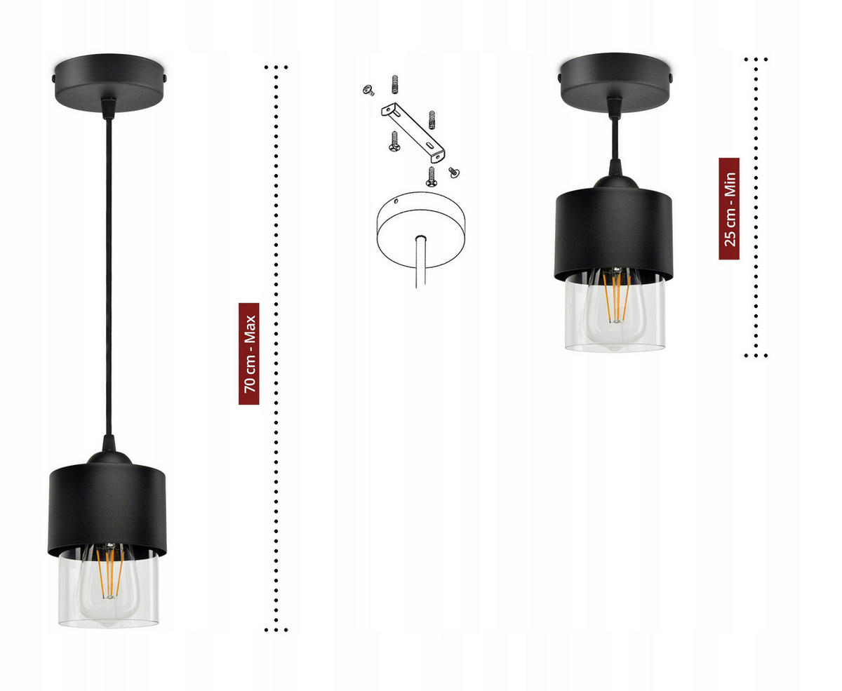 PENDELLEUCHTE Hege - Transparent/Schwarz, Glas/Metall (12/12/70cm) - kiki design