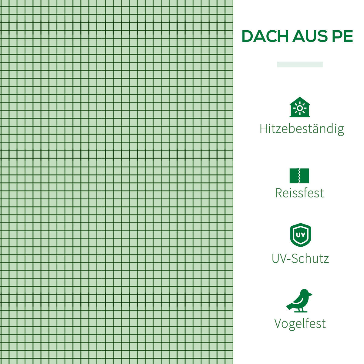 FOLIENGEWÄCHSHAUS, Dunkelgrün, PE(Folie), Stahl(Gestell) - Dunkelgrün, Kunststoff (100/80/295cm) - Outsunny