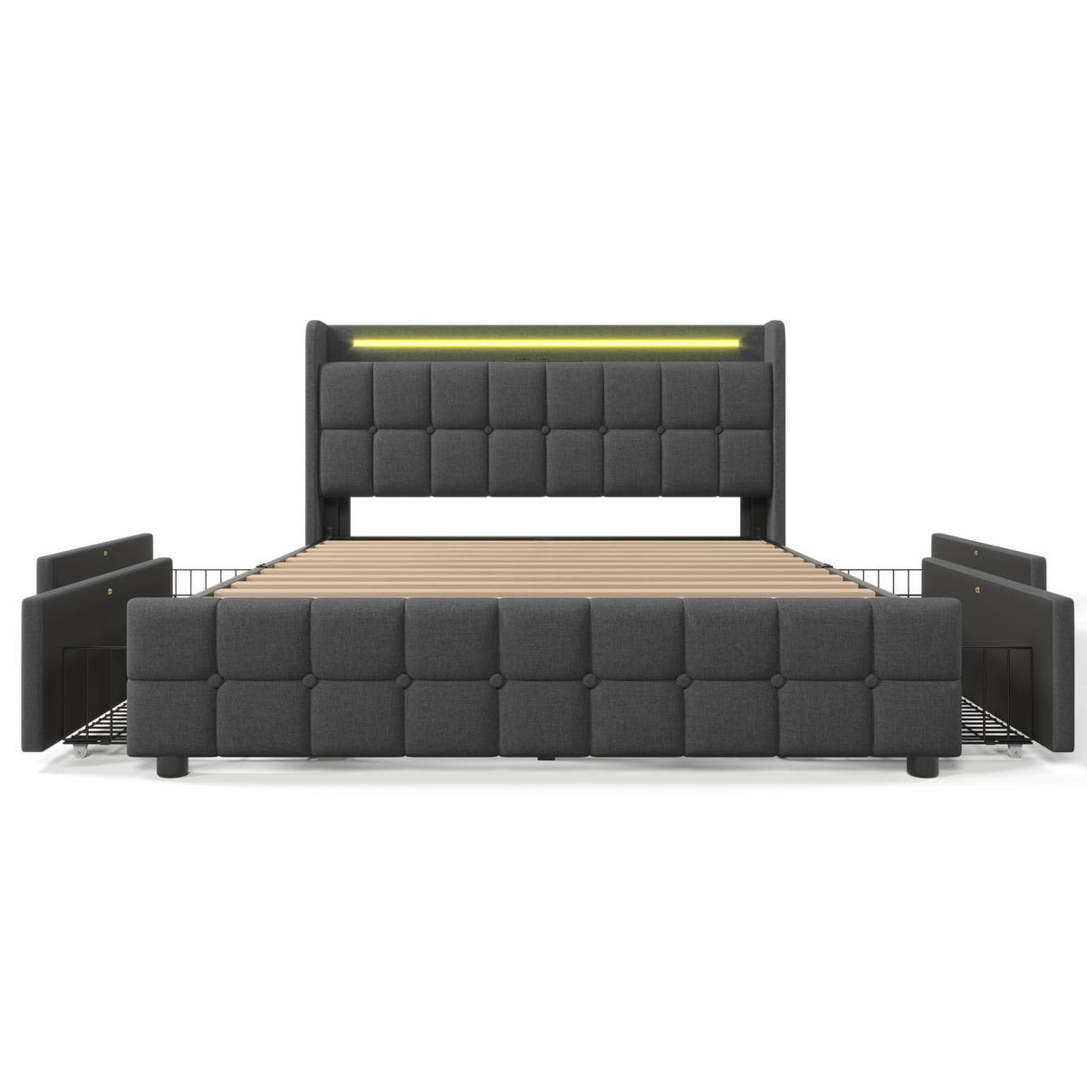 ČALOUNĚNÁ postel 160/200 cm šedá z dřeva s USB nabíjením, LED osvětlením a 4 zásuvkami - šedá, kompozitní dřevo (160/200cm) - OKWISH