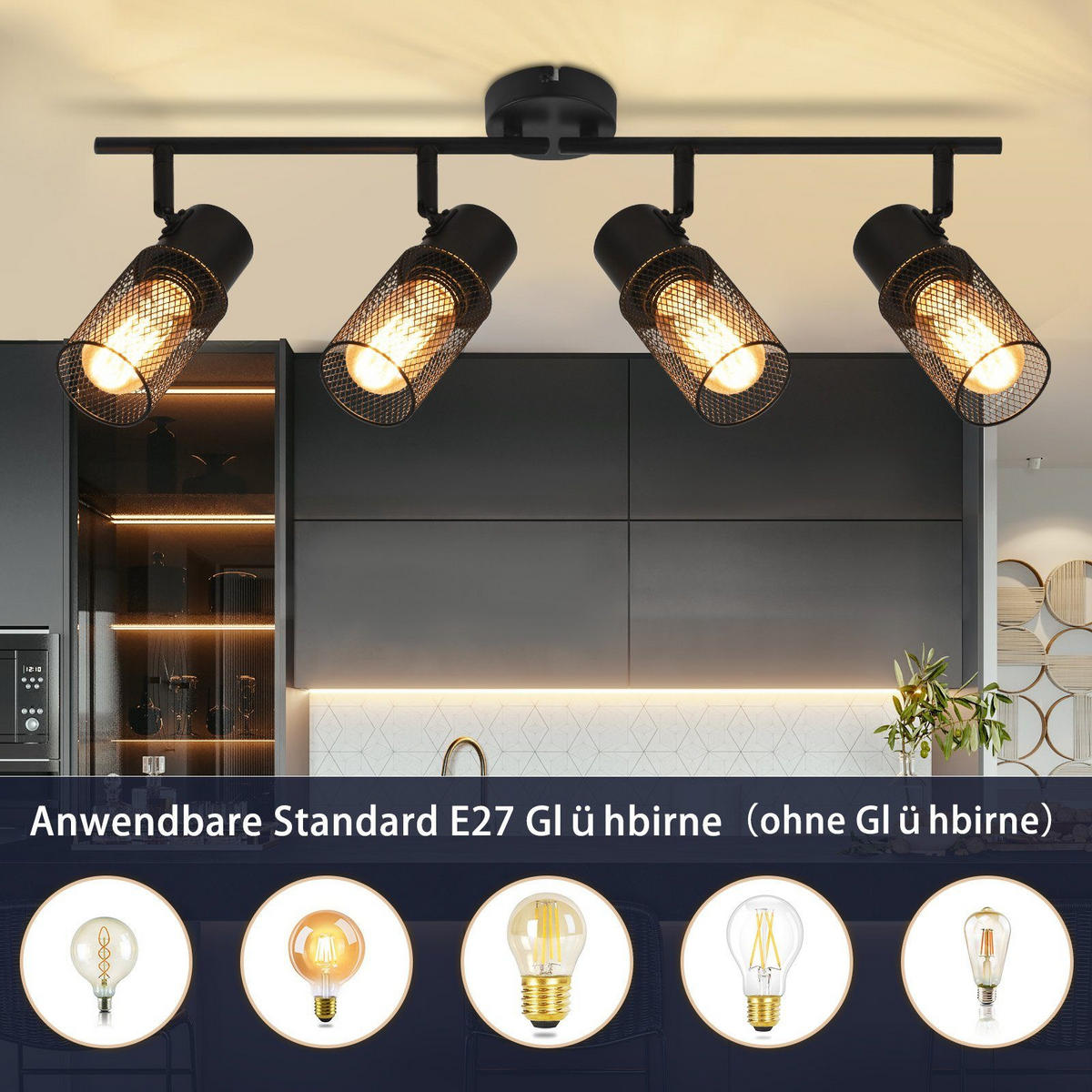 DECKENLEUCHTE Absicht 4-flammig 62/16/21 cm - Schwarz, Metall (62/16/21cm) - ZMH