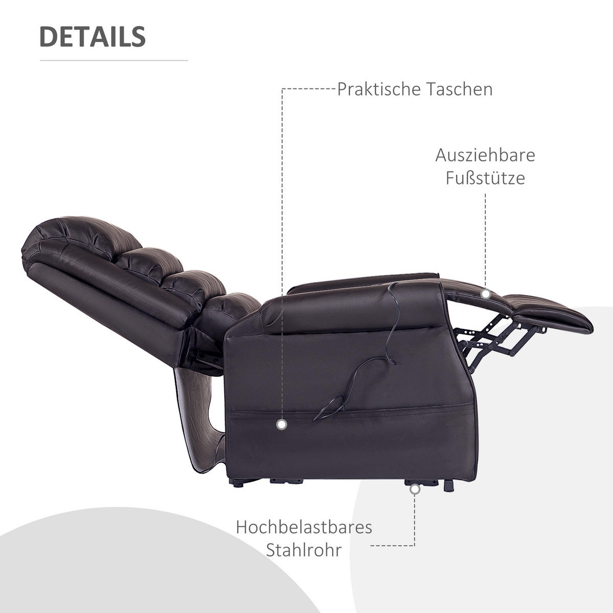 MASSAGESESSEL mit Aufstehhilfe, inkl. Fernbedienung, Braun - Braun, Kunststoff (96/107/82cm) - HOMCOM