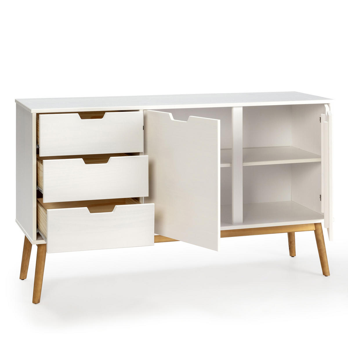 SIDEBOARD Baku 3 Schubladen 2 Türen weiß - Weiß, Holz (140/81/40cm)
