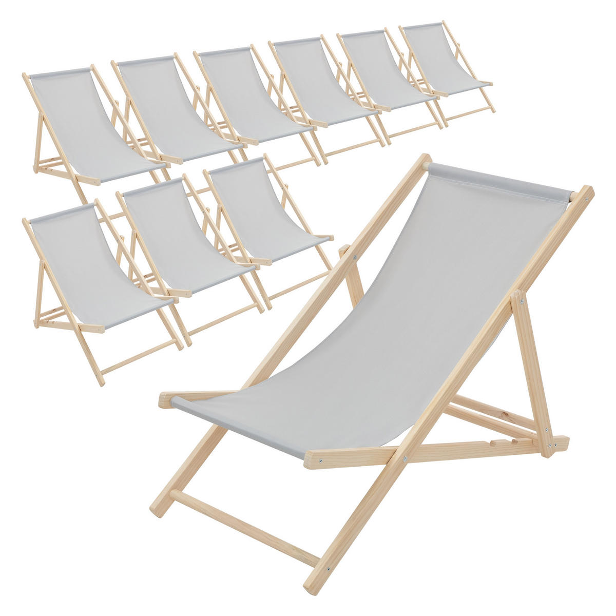 STRANDLIEGE 10er Set Hellgrau - Hellgrau, Holz (57.5/83/100cm) - ECD-Germany