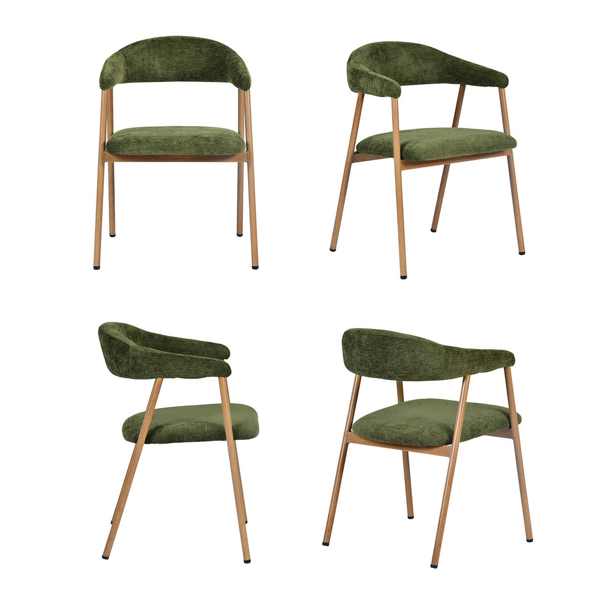 ESSZIMMERSTÜHLE 4er-Set, gepolstert, Chenille, Metallbeine in Holzoptik, Grün - Grün, Textil (61/80.5/59cm) - Meubles Cosy