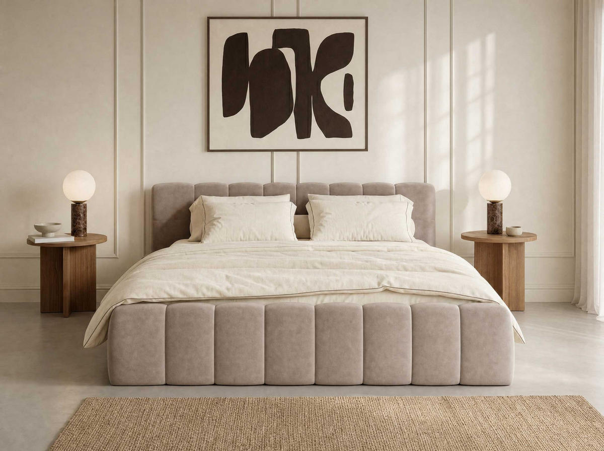 POLSTERBETT Celestia Taupe 200/200 cm Samt mit Bettkasten - Taupe, Textil/Metall (200/200cm) - wonello