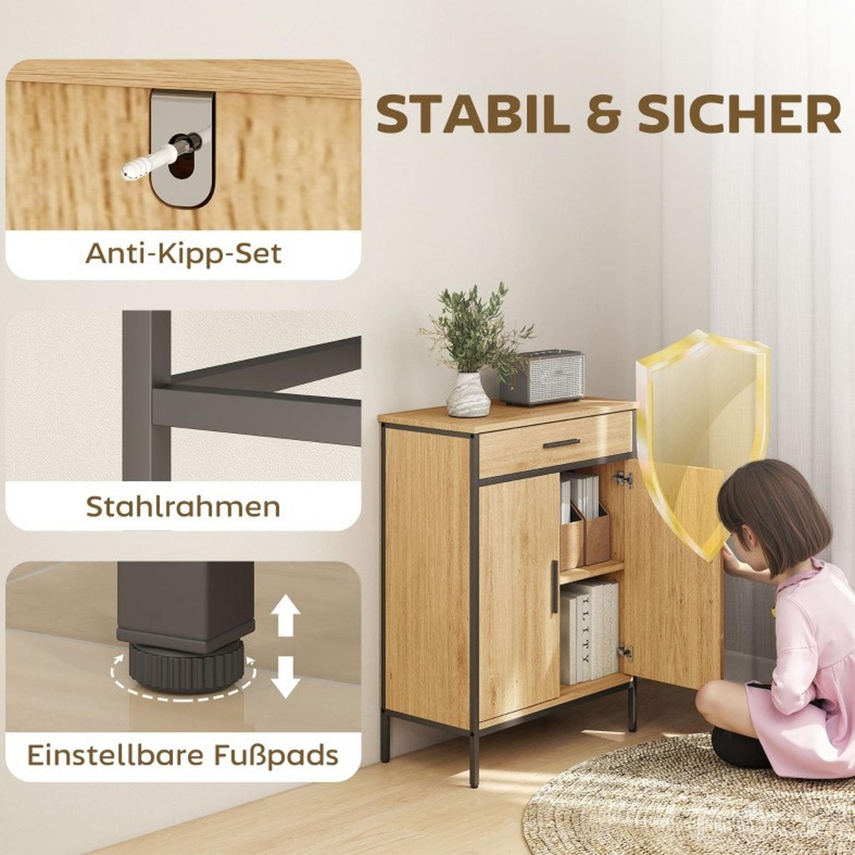 MIDISCHRANK 60/30/80 cm aus Holzwerkstoff und Stahl mit Sanftschluss-Türen Eichefarben - Eichefarben, Holzwerkstoff (30/80/60cm) - Modenvie