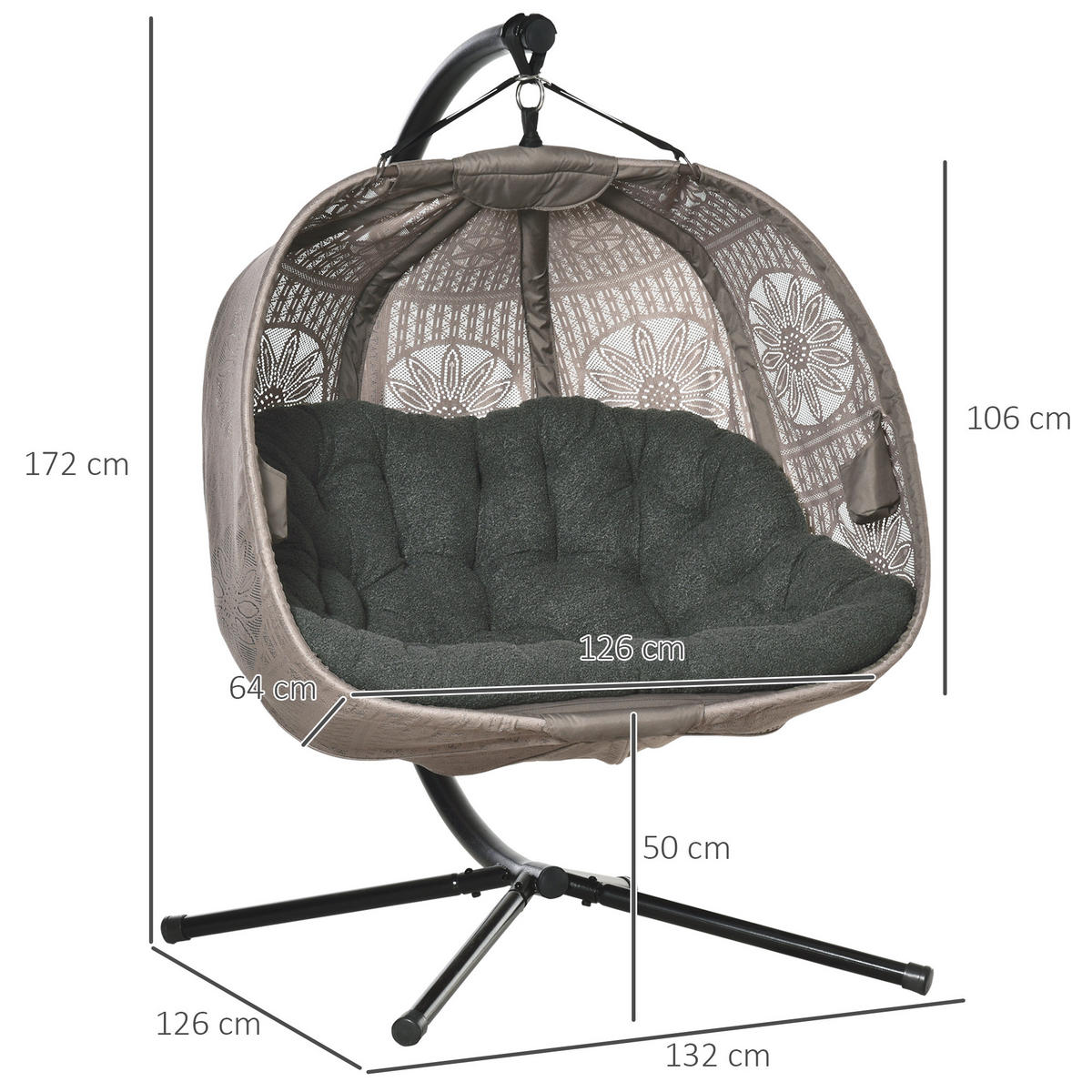 HÄNGESESSEL, Stahl, Polyester, Schwarz - Sandfarben/Schwarz, Kunststoff/Metall (126/172/132cm) - Outsunny