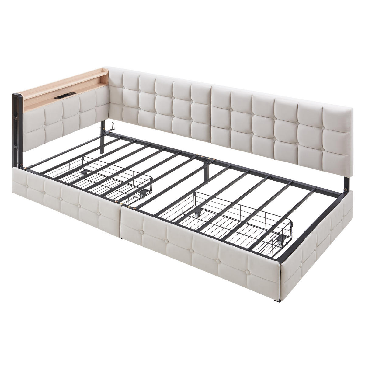 POLSTERBETT 90x200 cm mit 2 Schubladen in Beige - Beige, Textil (90/200cm) - KOMHTOM