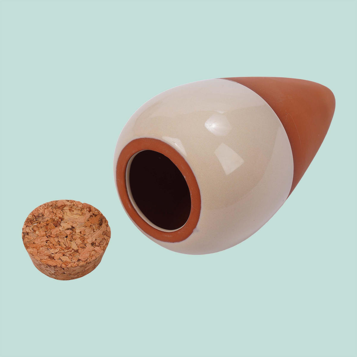 ZAVLAŽOVAČ Béžová 2-dielny-set keramika korok 350 ml - viacfarebná, prírodné materiály/keramika (8/16/8cm) - Relaxdays