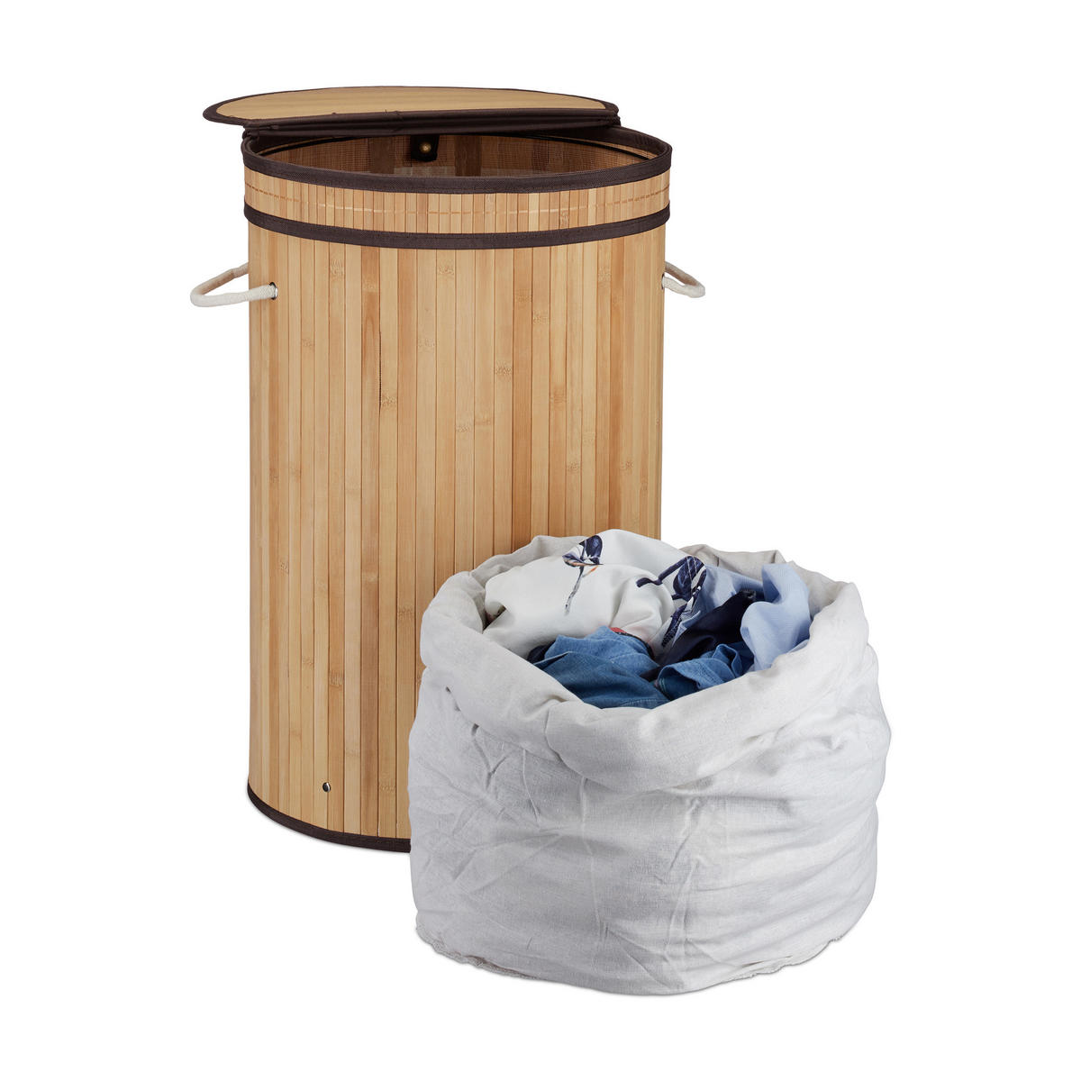 WÄSCHEKORB - Hellbraun, Holz/Textil (40/63/40cm) - Relaxdays