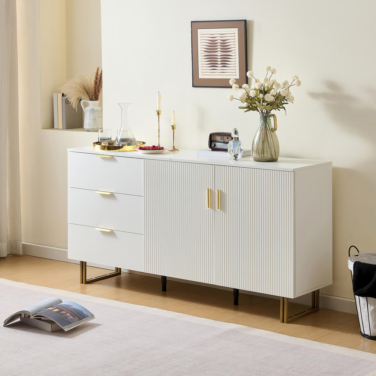 SIDEBOARD 160/40/81,5 cm Weiß aus MDF mit 3 Schubladen und 2 Türen - Weiß, Holzwerkstoff (40/81.5/160cm) - OKWISH