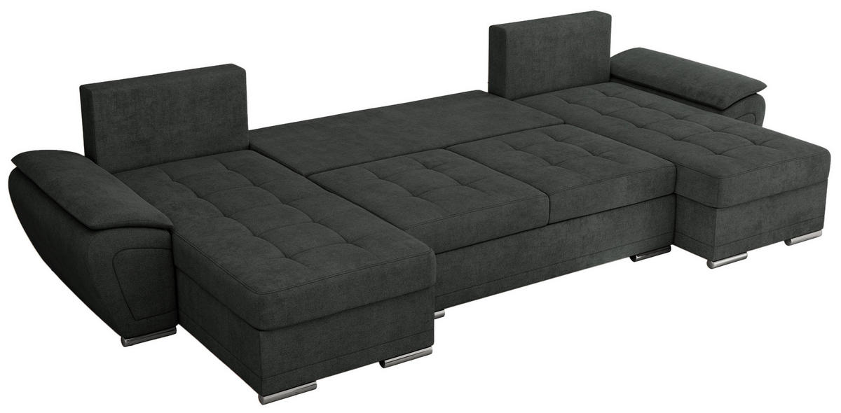 WOHNLANDSCHAFT UMBRIA U Dunkelgrau Stukture - Dunkelgrau/Grau, Textil/Metall (336/85/157cm) - MKS