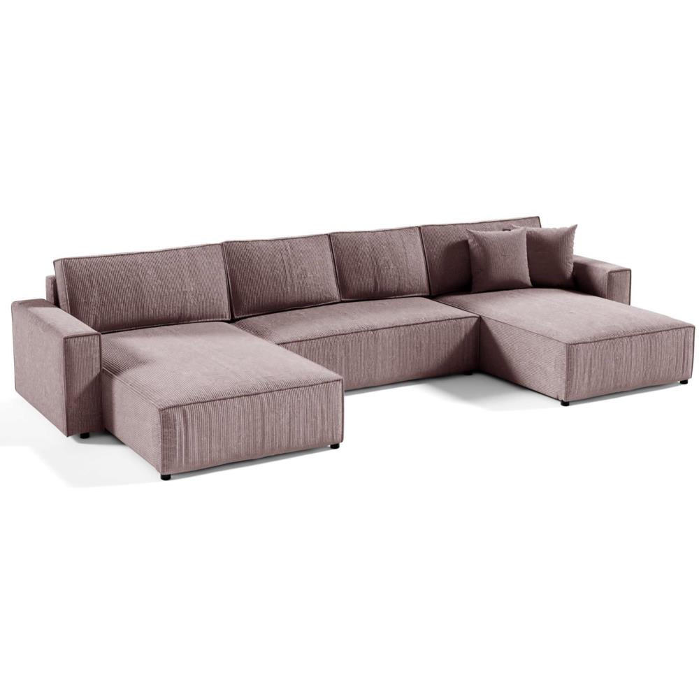 WOHNLANDSCHAFT Parys U mit Schlaffunktion rosa - Schwarz/Rosa, Kunststoff/Textil (390/70/185cm) - Beautysofa
