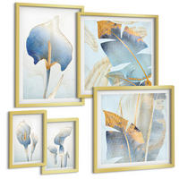 BILDER SET 5er Set - 50x50 cm & 20x30 cm & 40x60 cm Goldrahmen - Blaue Blumen im Hintergrund - Goldfarben, Kunststoff (40/60cm) - TULUP