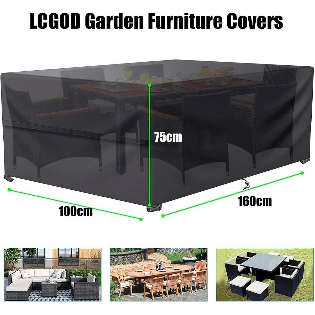 GARTENMÖBEL Abdeckung Rechteckig 160 x 100 x 75 cm - Schwarz, Kunststoff (75/160/100cm)