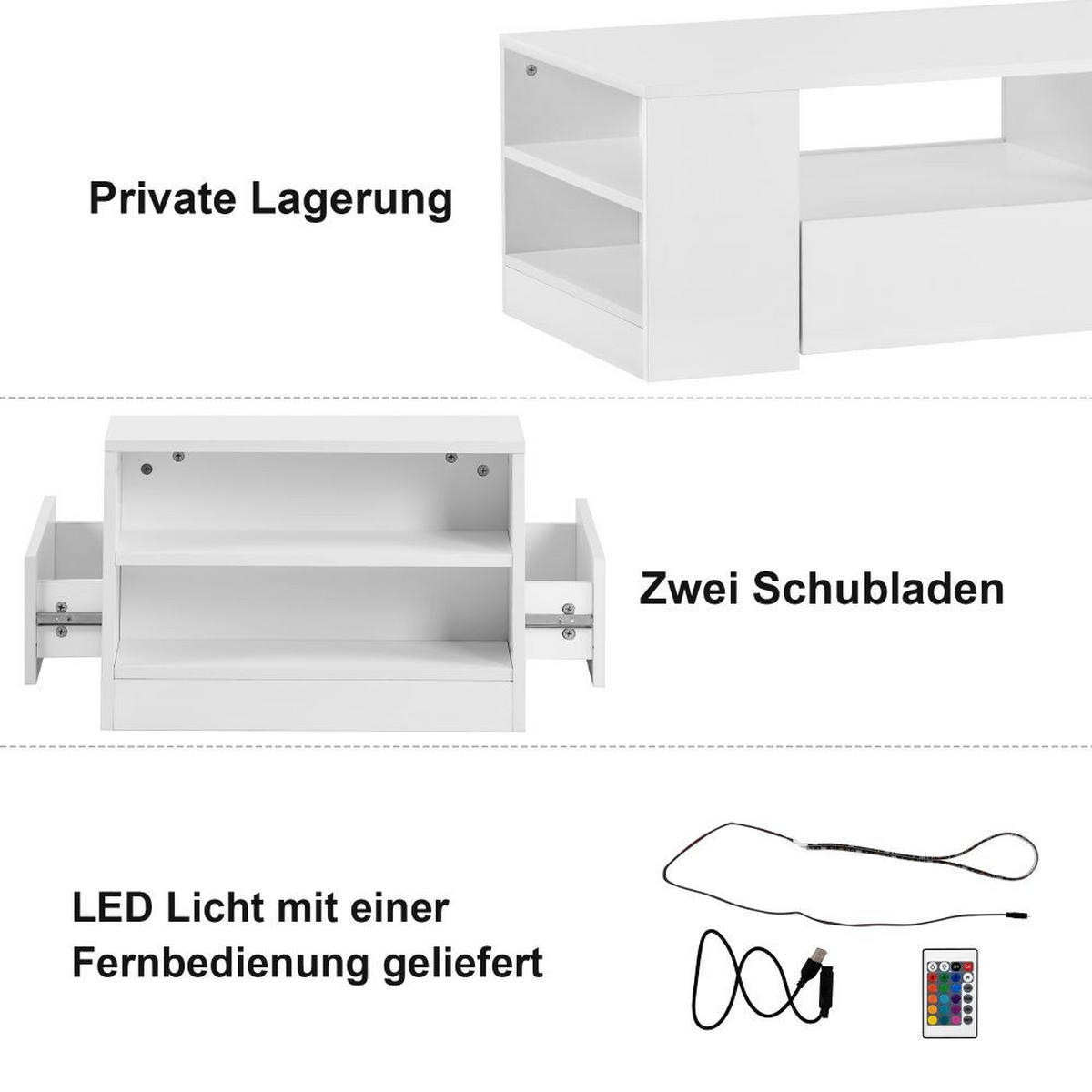 COUCHTISCH mit 2 Schubladen und 2 Regalfächer, Weiß - Weiß, Holz (95/95/37cm) - KOMHTOM