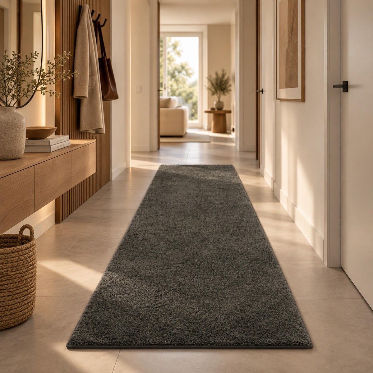 HOCHFLOR SHAGGY LÄUFER TEPPICH PALACE - Schieferfarben, Textil (100/200cm) - Snapstyle