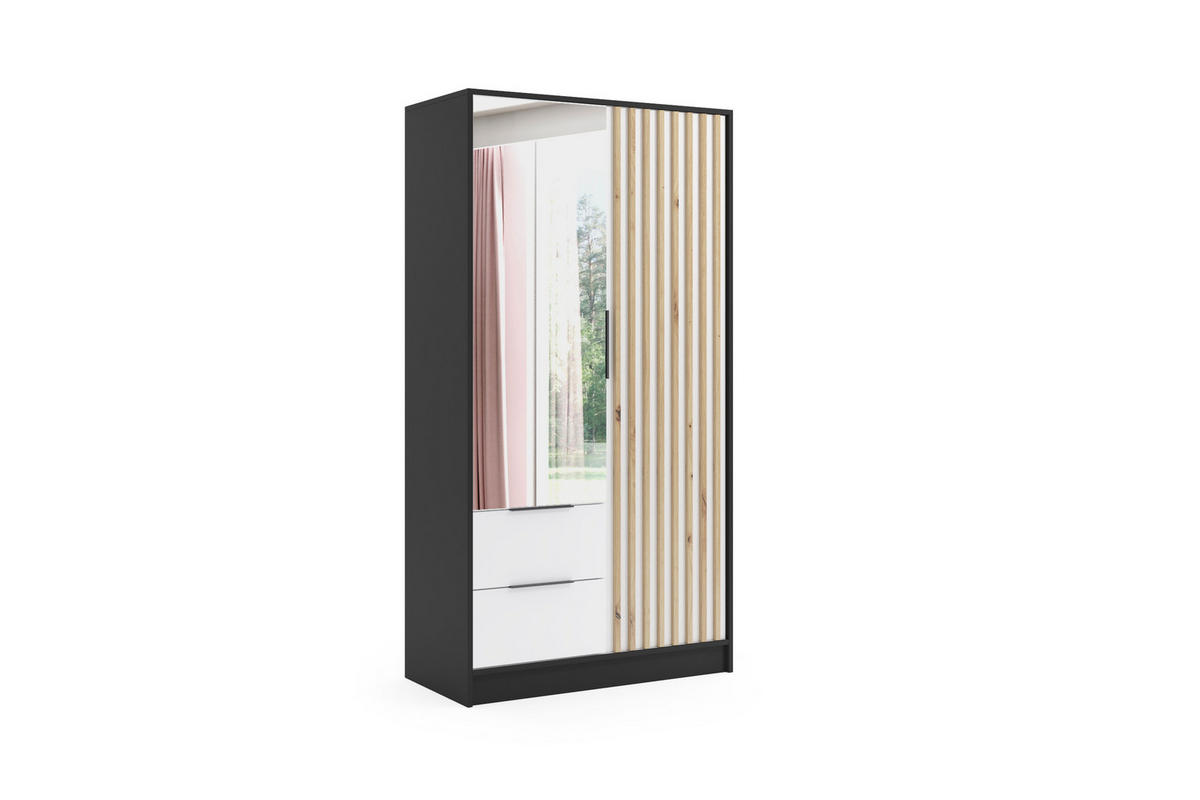 KLEIDERSCHRANK NERA - 120 cm - Schwarz|Weiß|Eiche Artisan - Schwarz/Weiß, Holzwerkstoff (102/200/51cm) - ALTDECOR