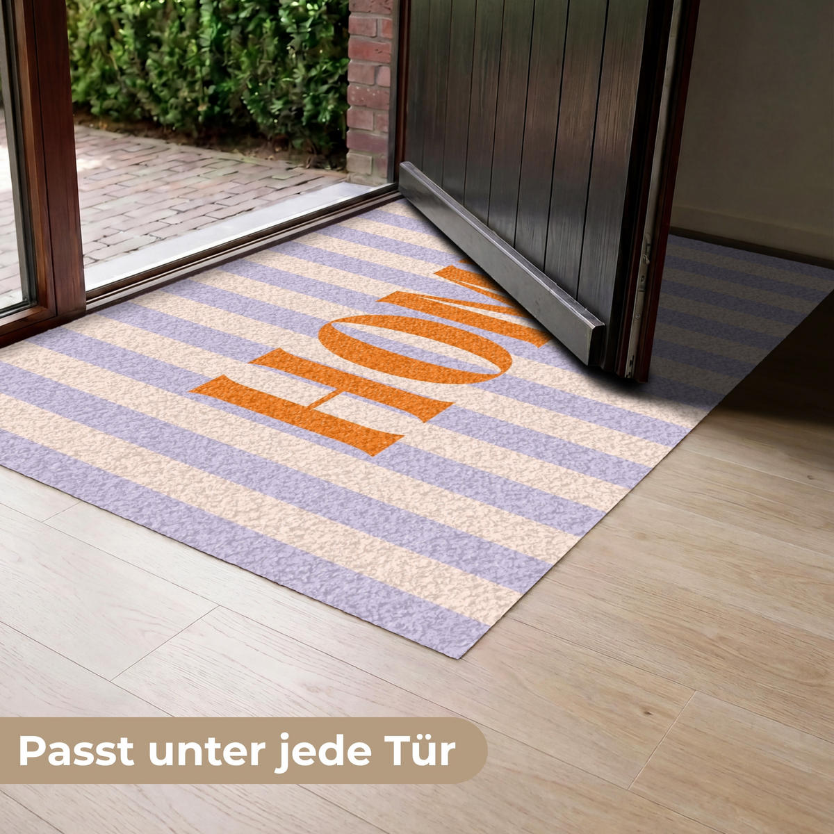 FUSSMATTE Lila – Orange – Streifen – Startseite 120x80 cm - Flieder, Kunststoff (120/0.4cm) - MuchoWow