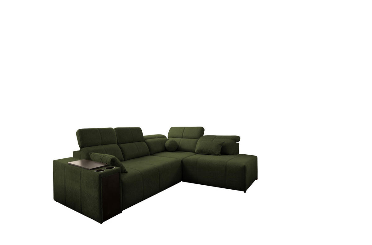 ECKSOFA Mindy VII mit Schlaffunktion und verstellbarer Rückenlehne, Stoff Verita Dunkelgrün Rechts - Dunkelgrün, Holz/Textil (288/230cm) - Kaiser Möbel