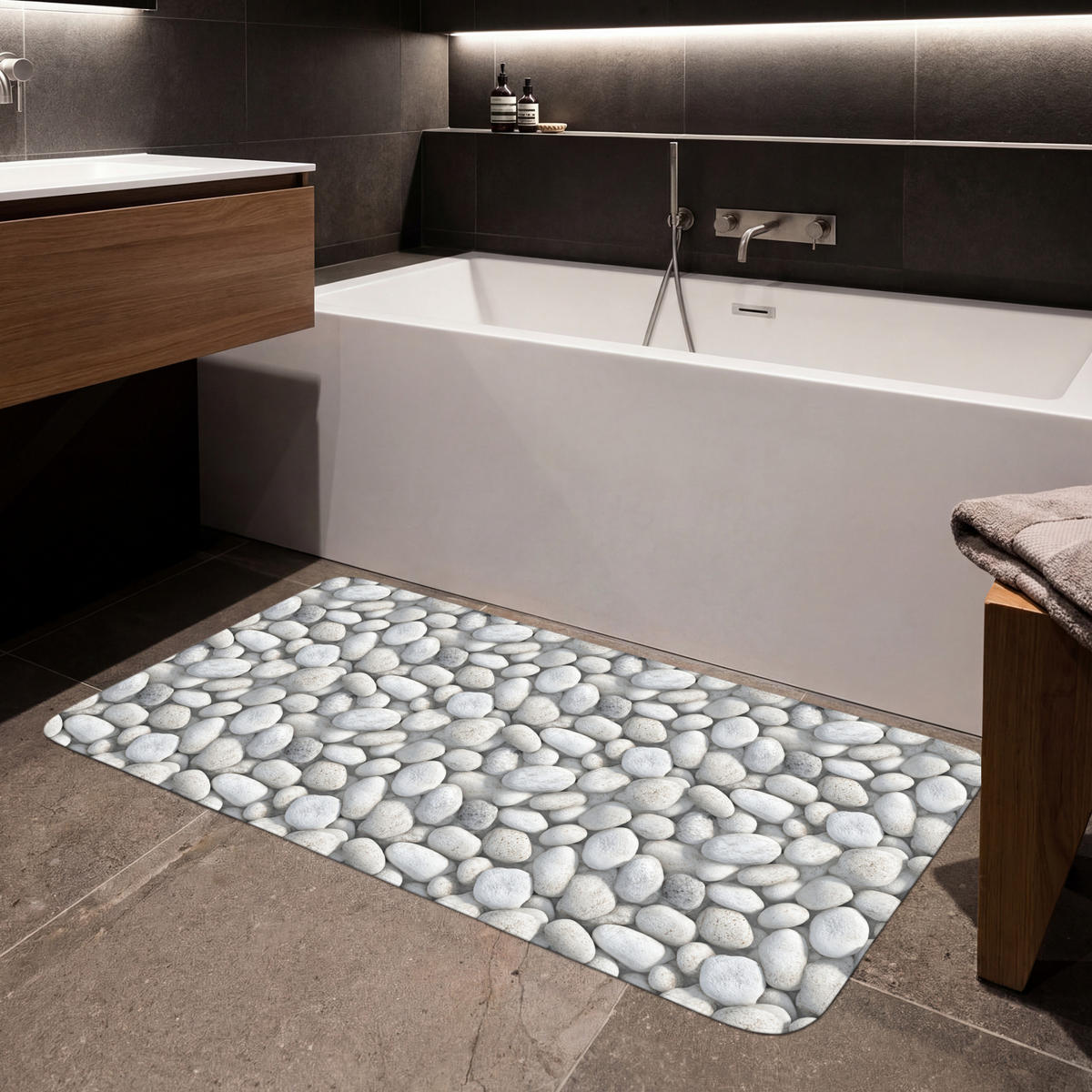 KOUPELNOVÁ PŘEDLOŽKA Kameny - šedé - oválné 120x60 cm - světle šedá, textil/plast (120/60cm) - OnlyWow