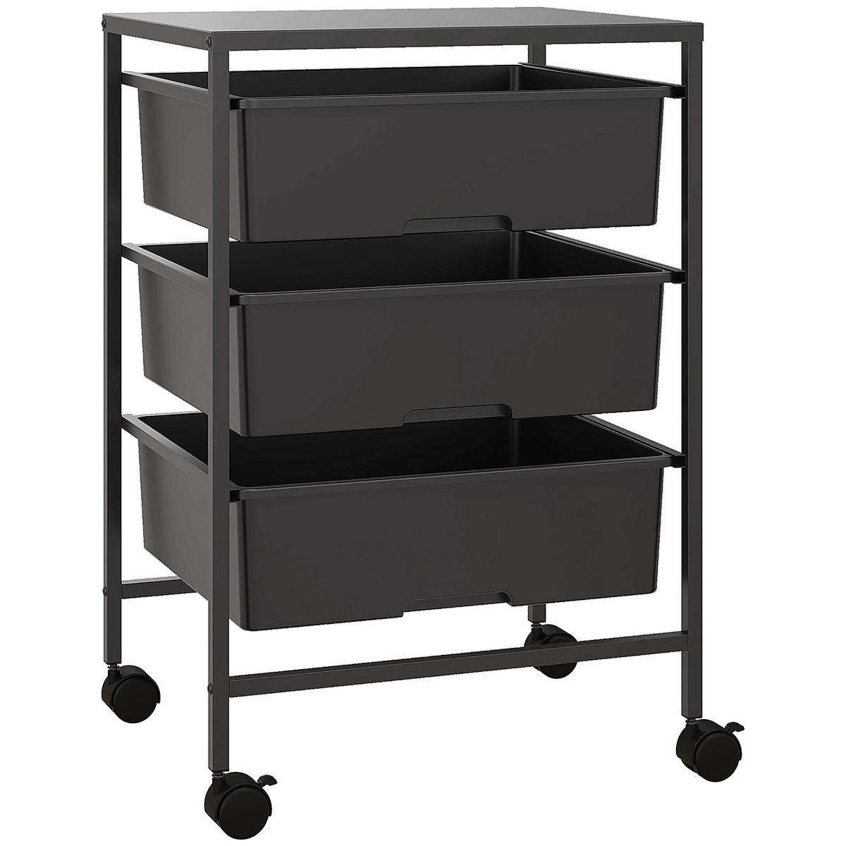 ROLLWAGEN, Servierwagen mit 3 Etagen, 40,8 x 33,5 x 60,5 cm, Schwarz - Schwarz, Metall (40.8/60.5/33.5cm) - HOMCOM