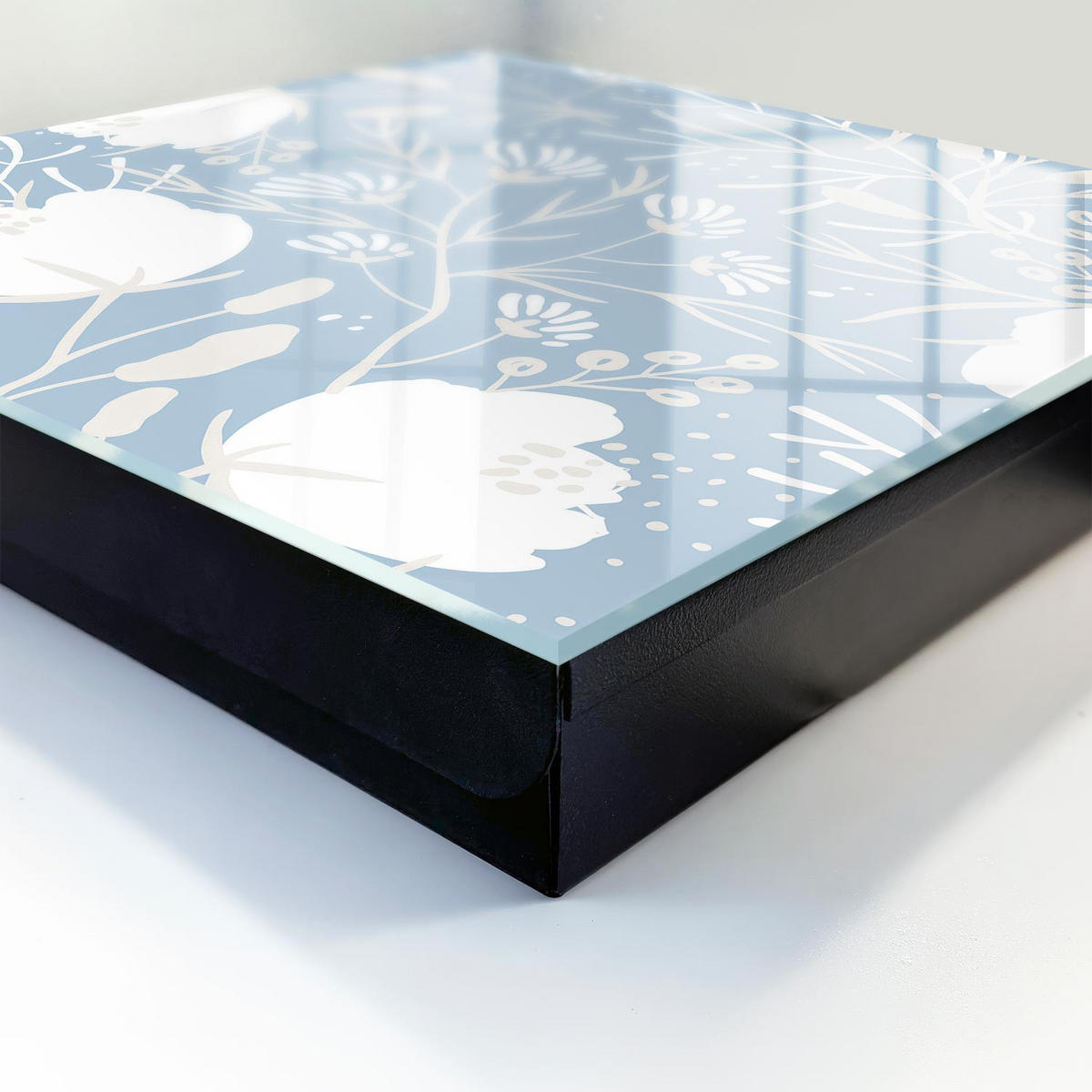 SCHLÜSSELBOX Schwarz 30x30 cm- Türöffnung nach rechts - Pflanzenmotive - Blau, Metall (30/30/5cm) - TULUP