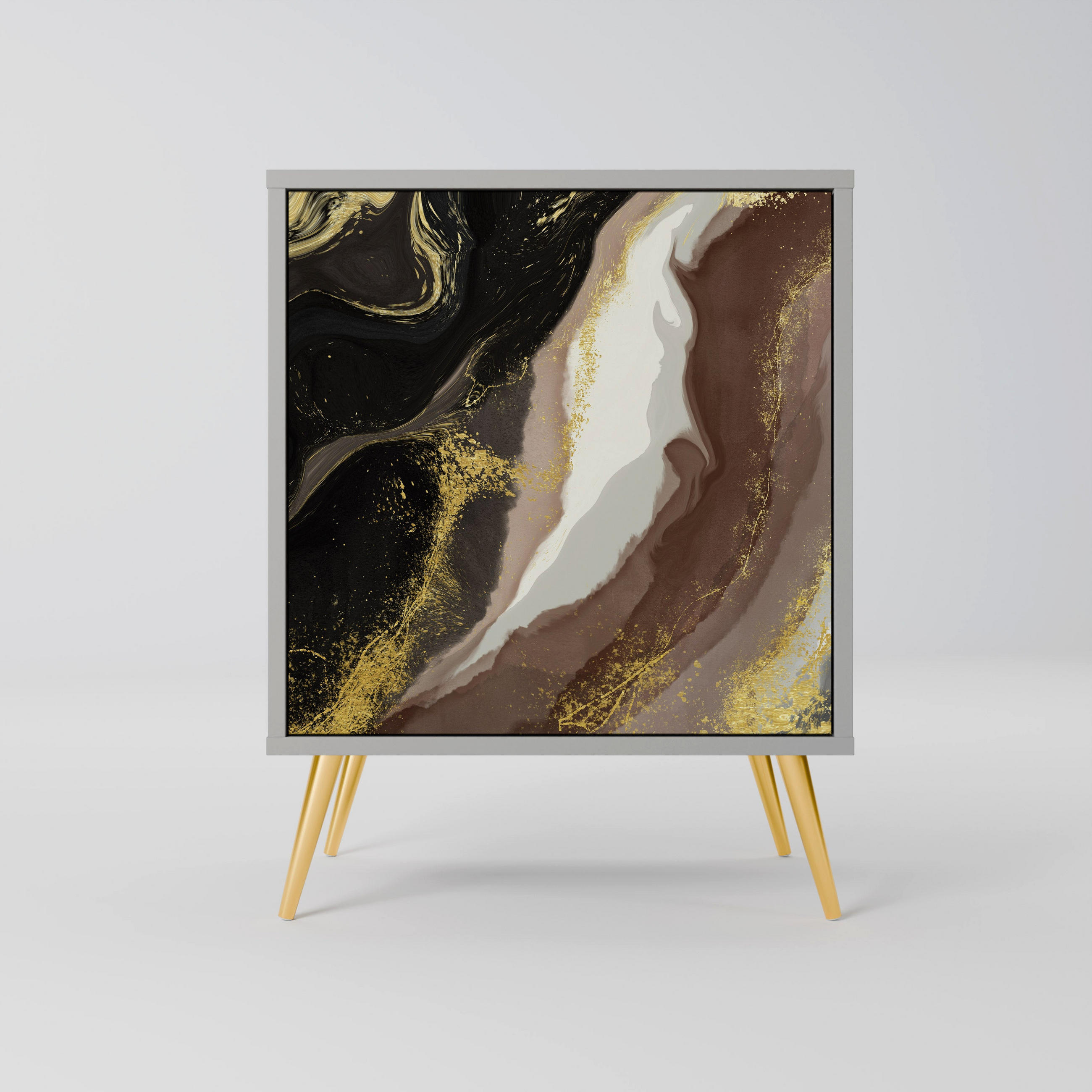 SIDEBOARD GOLD DUST, Grau, 57,5x42x75,5 cm, Goldfarbene Metallfüße - Goldfarben/Multicolor, Holzwerkstoff/Metall (57.5/75.5/42cm) - SpaceRebels