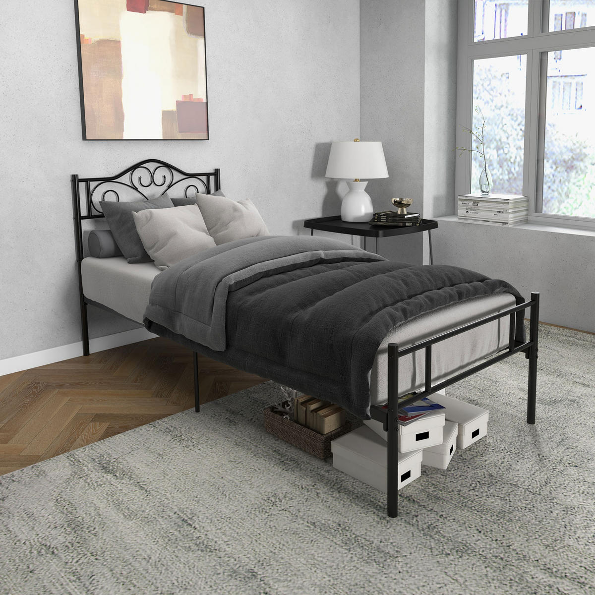 BETTRAHMEN aus Stahl 211/95/106 cm - Schwarz, Metall (90/200cm) - HOMCOM