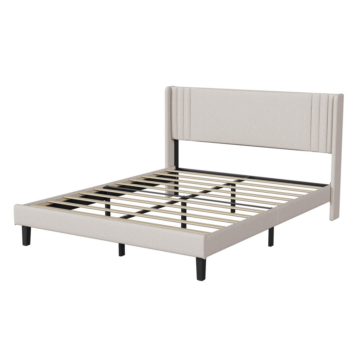 POLSTERBETT 140x200 cm Doppelbett mit Lattenrost, Leinenstoff Beige - Beige, Metall (140/200cm) - EuroLiving