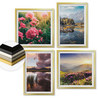 WANDBILDER 4er Set - 50x50 cm & 40x60 cm Goldrahmen - Blumengarten, Bergwiese, Wasser - Goldfarben, Kunststoff (50/50cm) - ArtPrintCave
