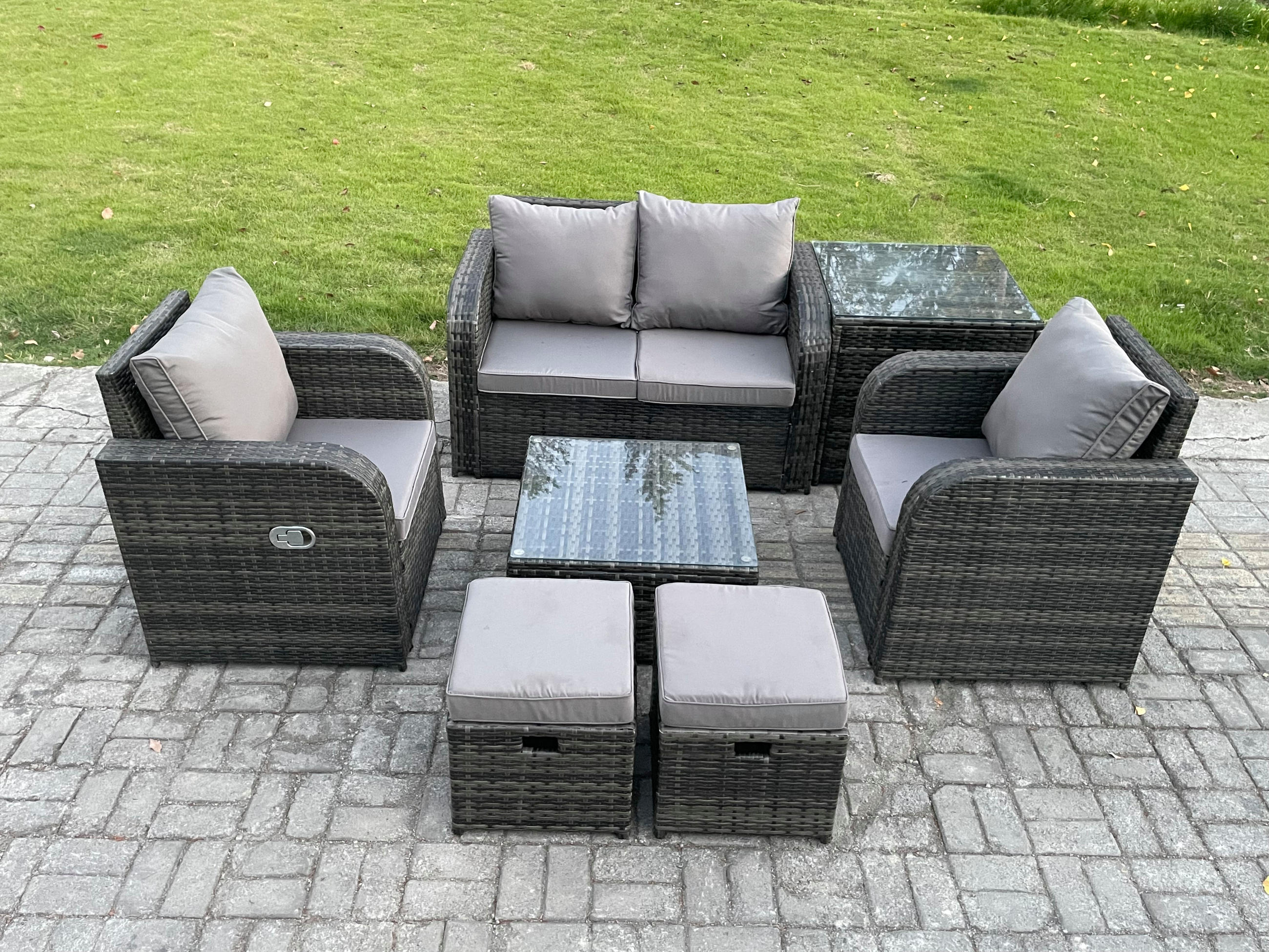 LOUNGESOFA-SET Polyrattan Dunkelgrau 6-Sitzer - Dunkelgrau, Metall - Fimous