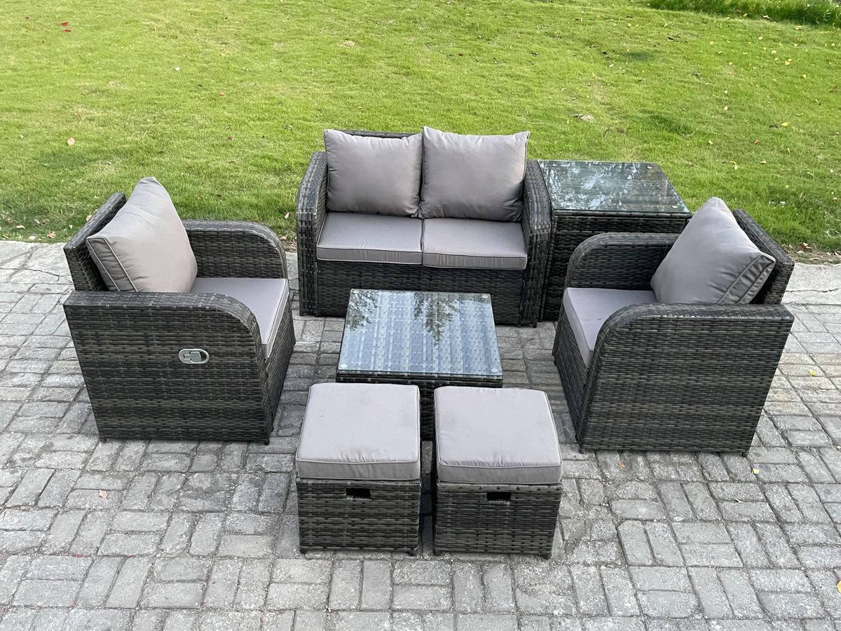 LOUNGESOFA-SET Polyrattan Dunkelgrau 6-Sitzer - Dunkelgrau, Metall - Fimous