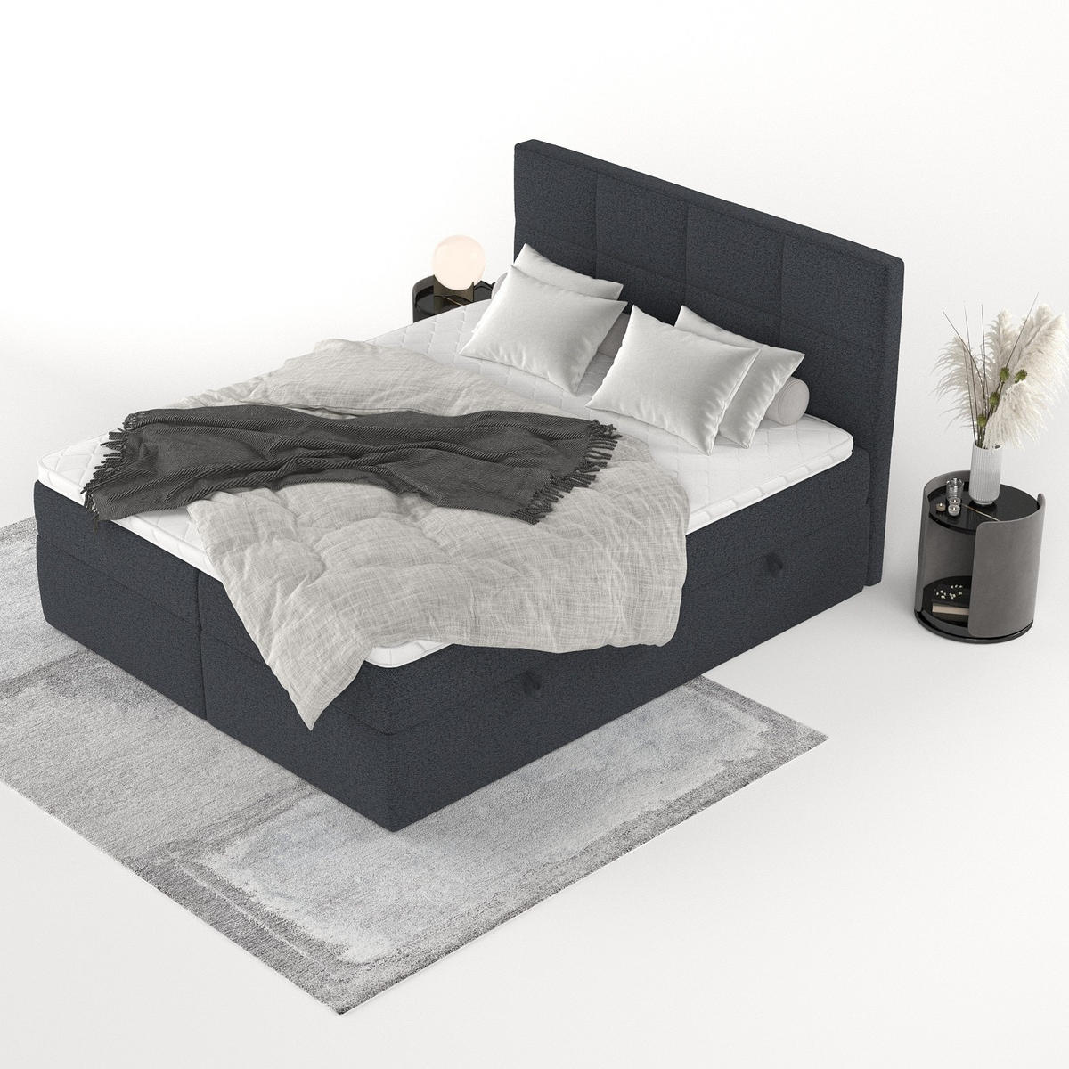 BOXBETT Oris 140/200 cm Anthrazit im Riva Stoff - Anthrazit/Schwarz, Holz/Holzwerkstoff (140/200cm) - AltaBeds