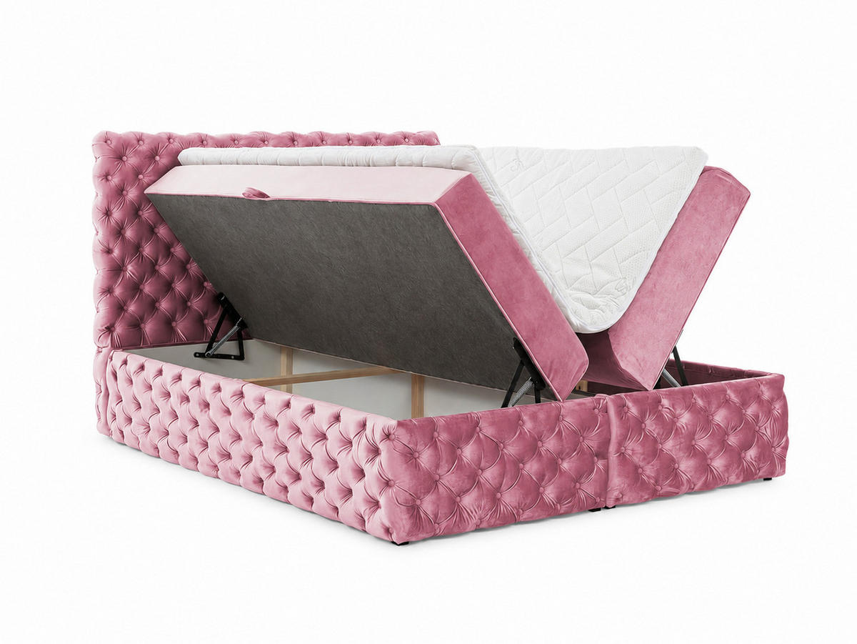 BOXBETT mit zwei Stauraum 140x200 cm in Rosa - Pink, Textil (140/200cm) - Home Collective