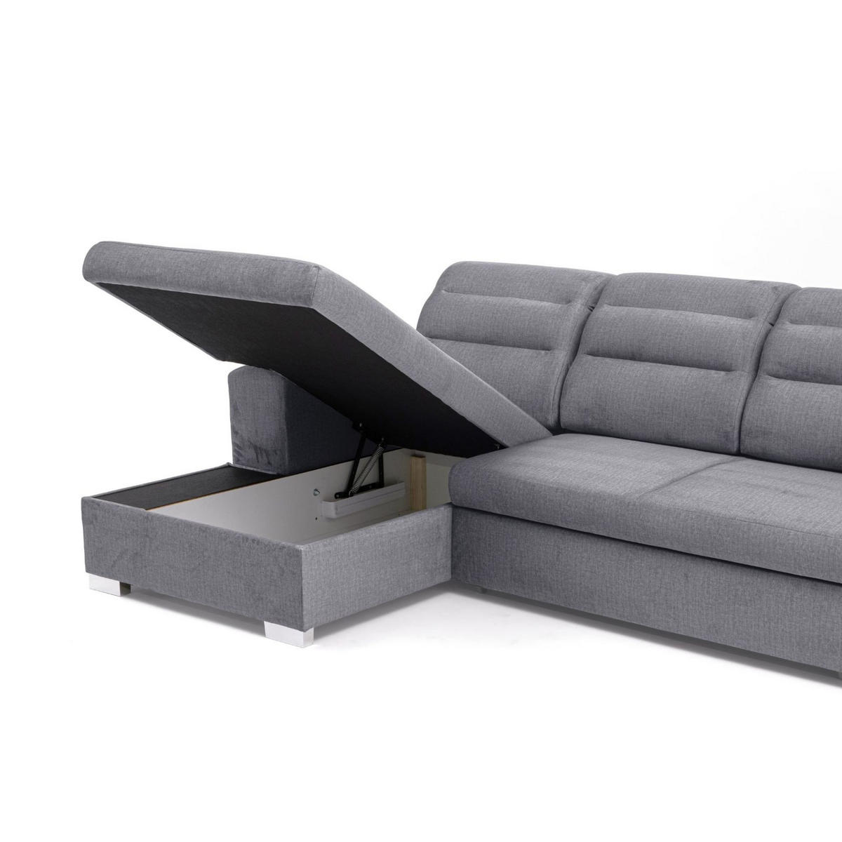 ECKSOFA U-Form CLOUD U Rechts mit Schlaffunktion 120x252 Velours Grau - Silberfarben/Grau, Holz/Kunststoff (202/103/320cm) - Muffo