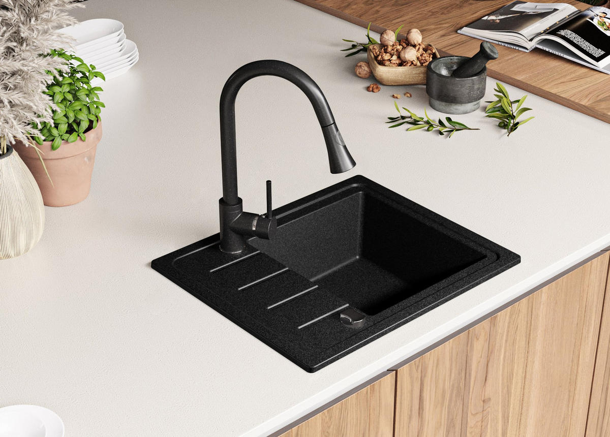 SPÜLBECKEN Kopenhagen Easy, 2-er set Anthrazit 55/44 cm 1 Becken + Ablauf-Set ab 45er Unterschrank - Chromfarben/Anthrazit, Kunststoff (55/17/44cm) - Primagran