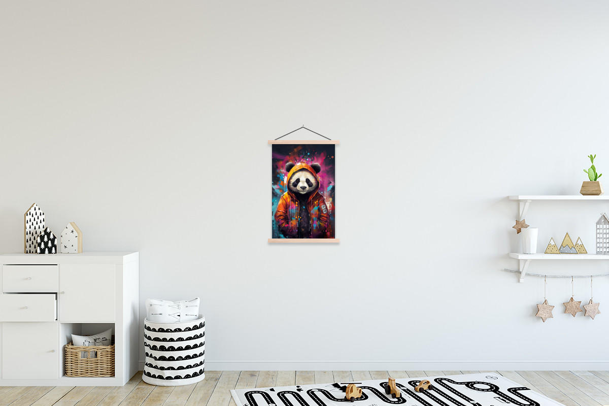 POSTER Panda - Jacke - Graffiti - Orange 40x60 cm - Orange, Textil (40/60/0.15cm) - MuchoWow