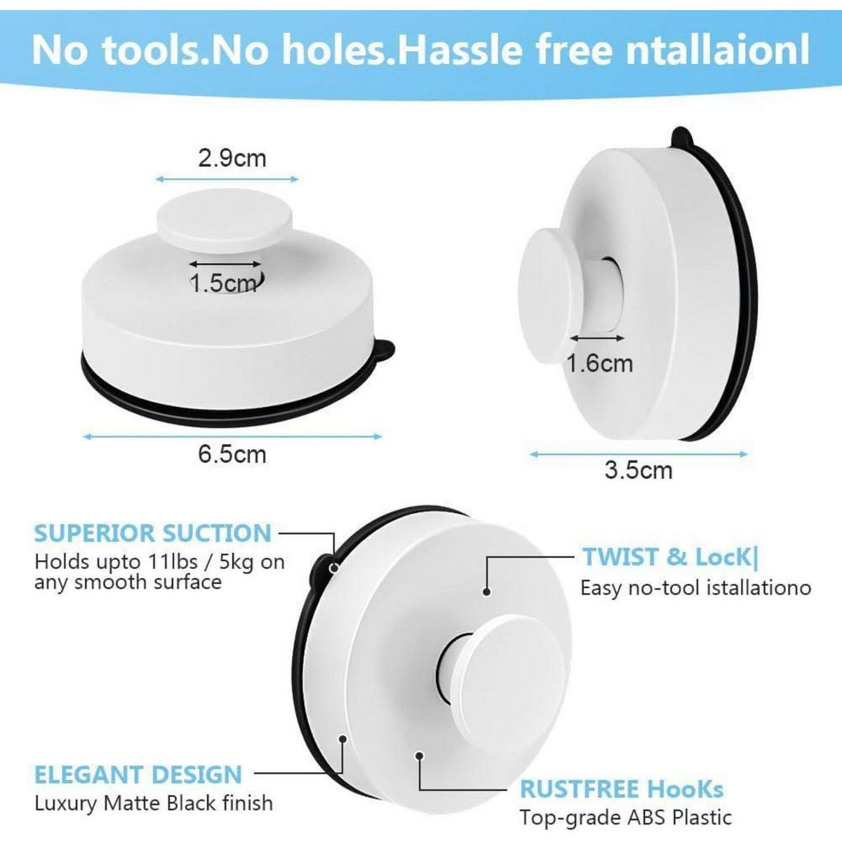 WANDHAKEN 2-teiliges Set Weiß Ohne Bohren - Weiß, Kunststoff (3.5/2.9/6.5cm)