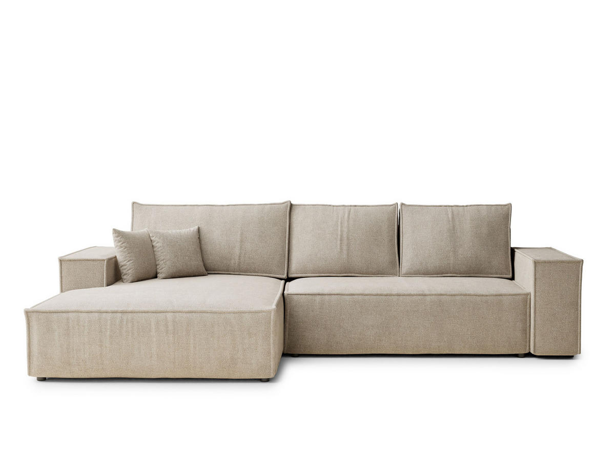 ECKSOFA Maze Beige Chenille-Stoff - Links Seite - Beige/Schwarz, Holz/Holzwerkstoff (185/294cm) - Maison de Reve