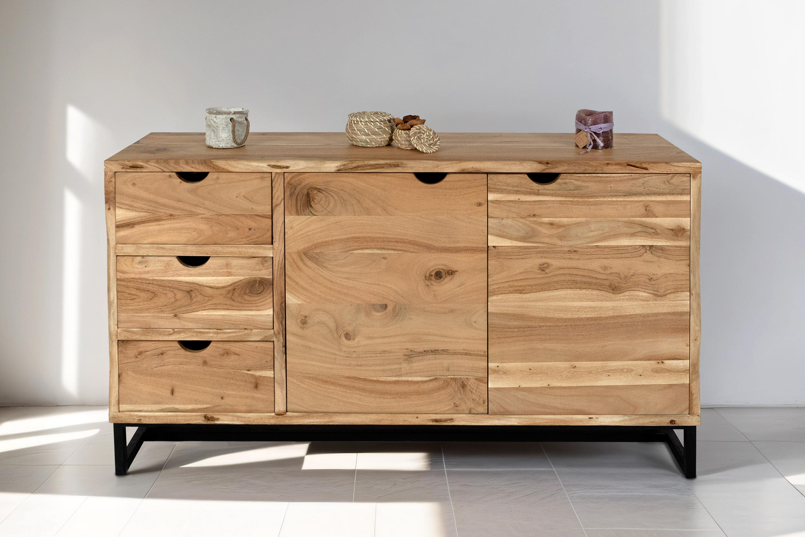 SIDEBOARD SUKHOTHAI - Beige/Schwarz, Holz/Metall (145/80/40cm) - SAM