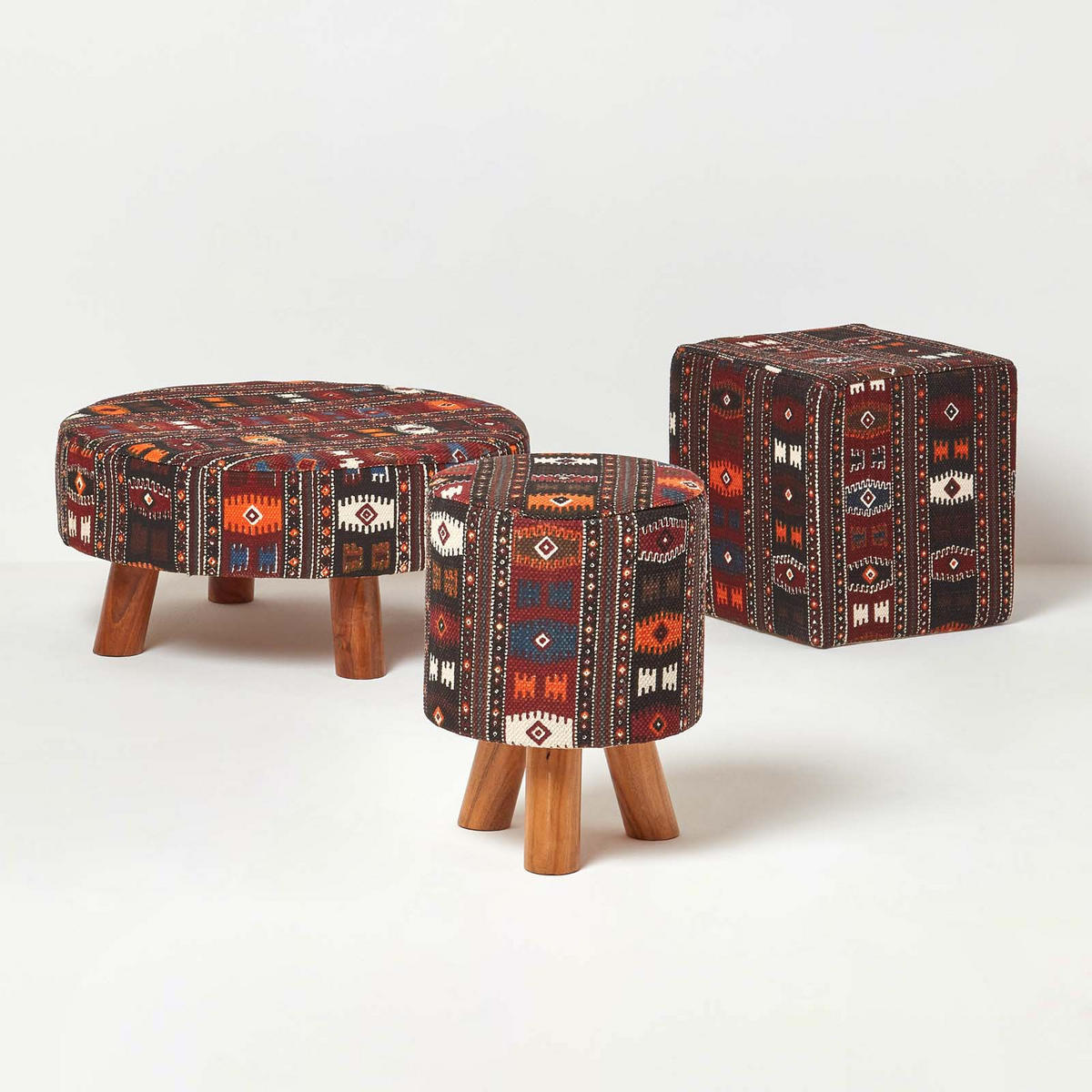 SITZHOCKER rund mit Kelim-Muster, 62/62/30 cm - Rot, Textil (62/30/62cm) - Homescapes